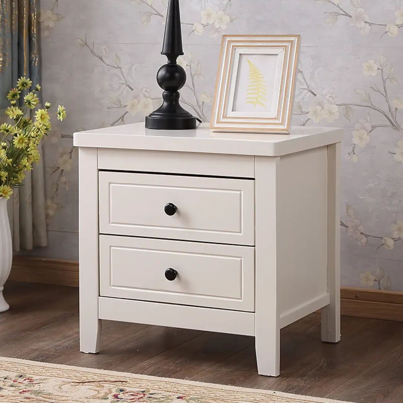 Comodino Grigio Antico a 2 Cassetti in Legno