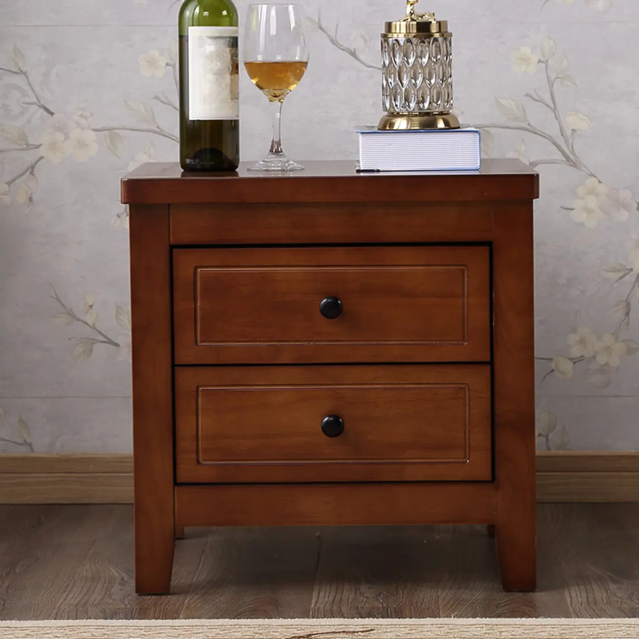 Comodino Grigio Antico a 2 Cassetti in Legno