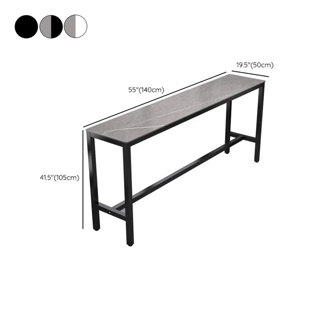 Table haute de bar moderne avec plateau en pierre grise et piètement à tréteaux