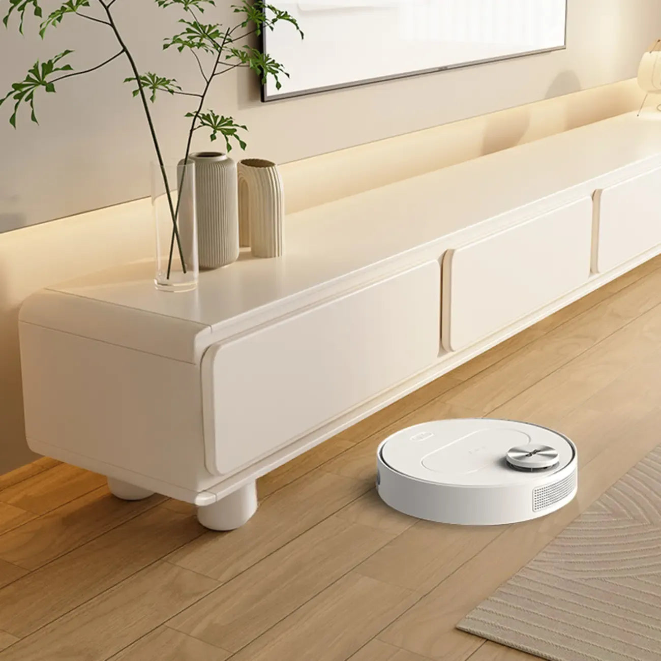 Mobile TV rettangolare bianco in legno con cassetto per soggiorno - 63 pollici