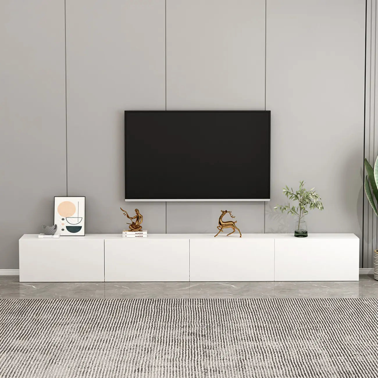 71 Mobile TV rettangolare in legno bianco con contenitore per soggiorno