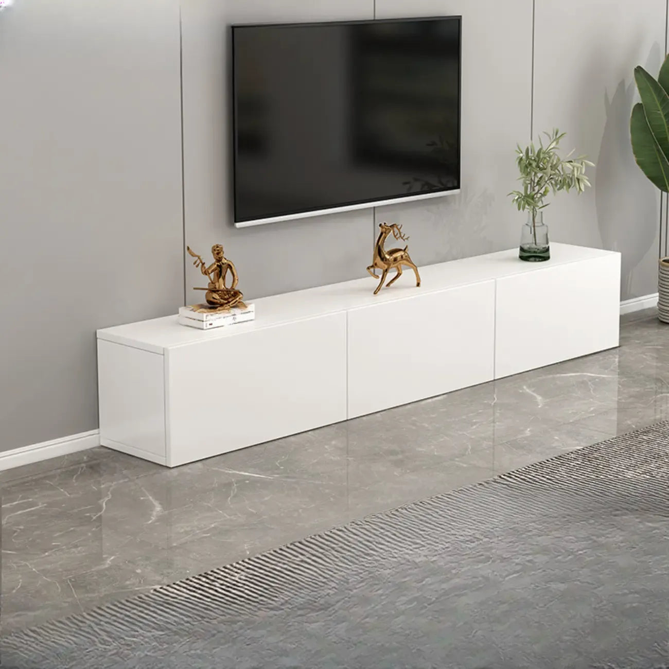 71 Mobile TV rettangolare in legno bianco con contenitore per soggiorno