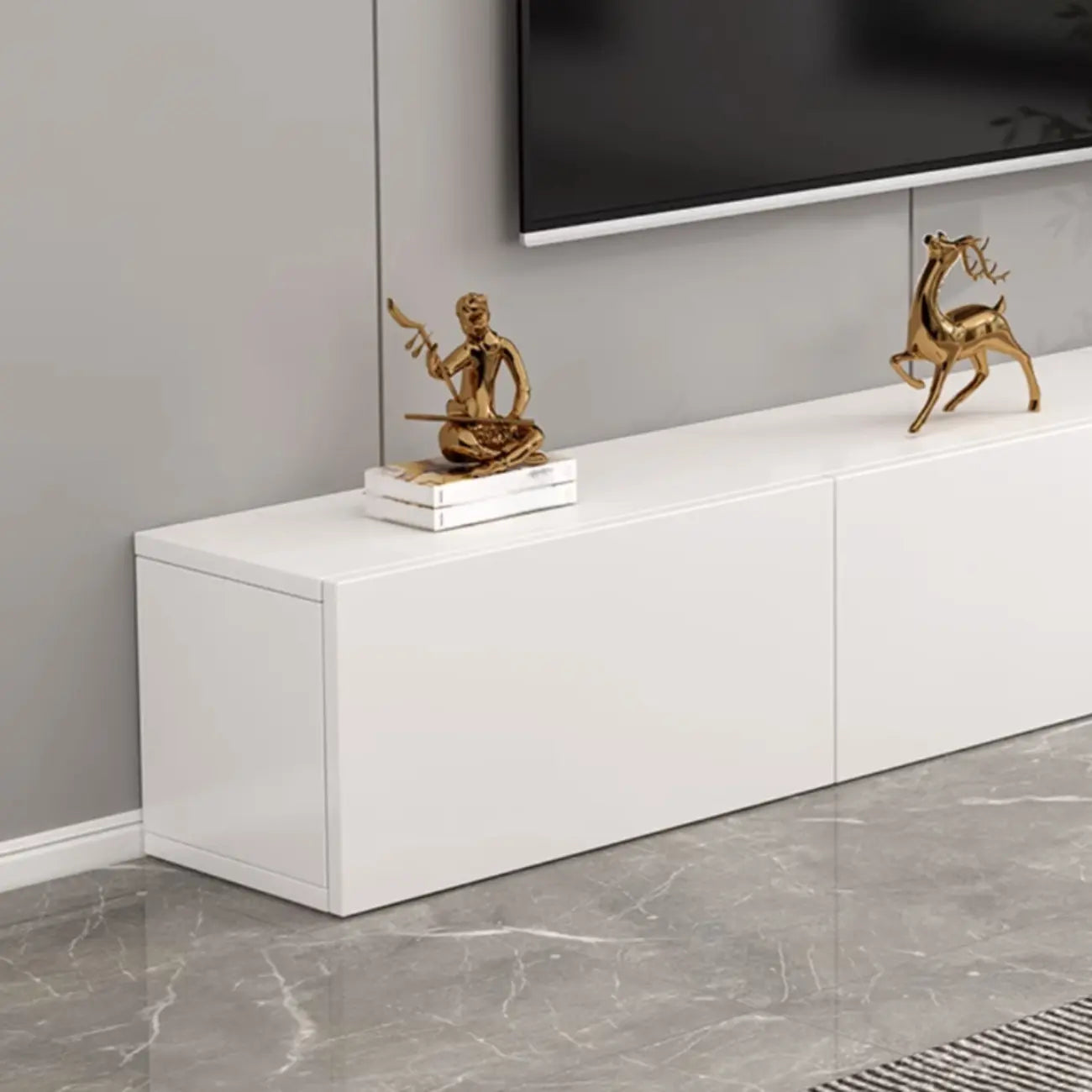 71 Mobile TV rettangolare in legno bianco con contenitore per soggiorno
