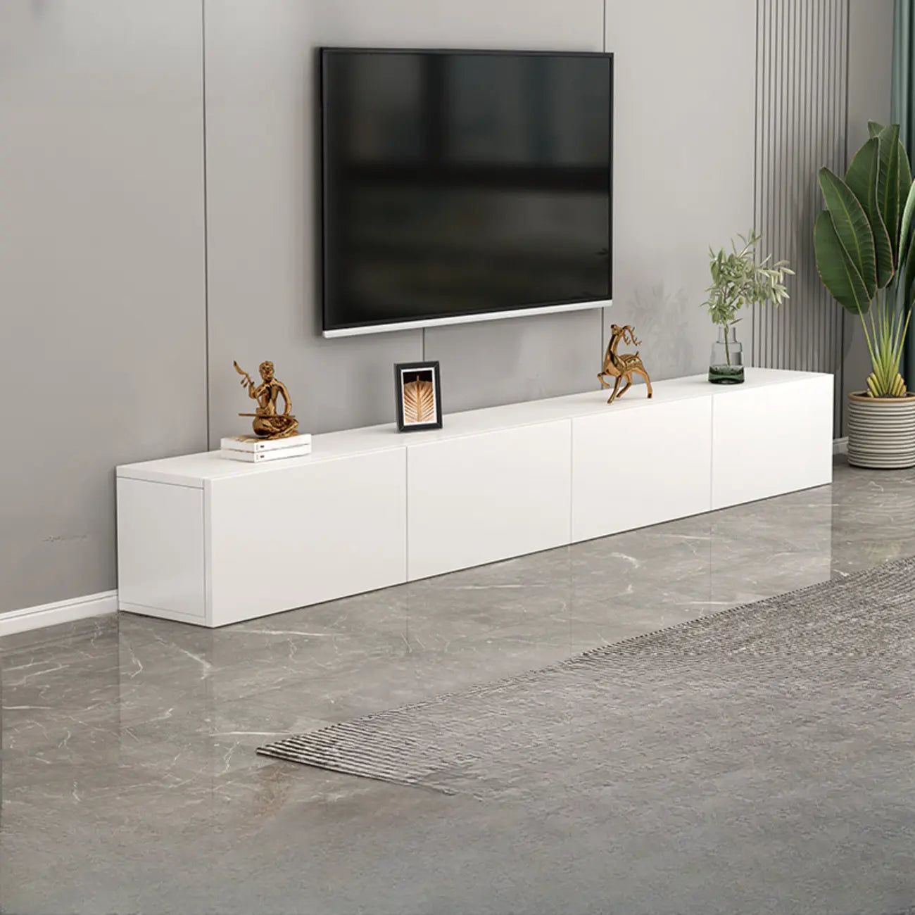 71 Mobile TV rettangolare in legno bianco con contenitore per soggiorno