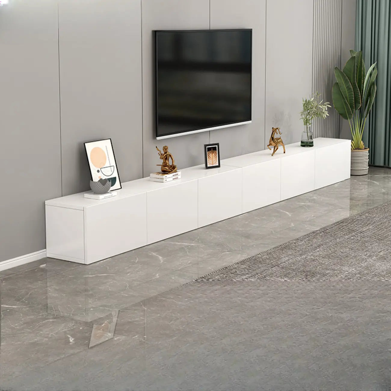 71 Mobile TV rettangolare in legno bianco con contenitore per soggiorno