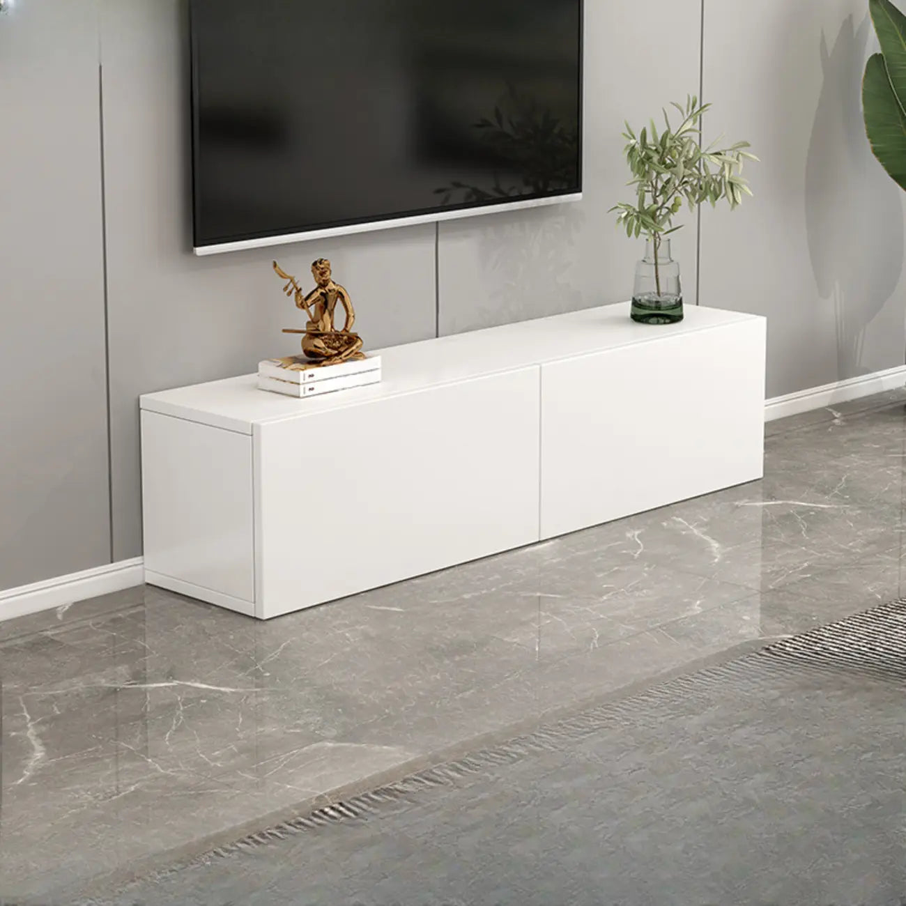 71 Mobile TV rettangolare in legno bianco con contenitore per soggiorno