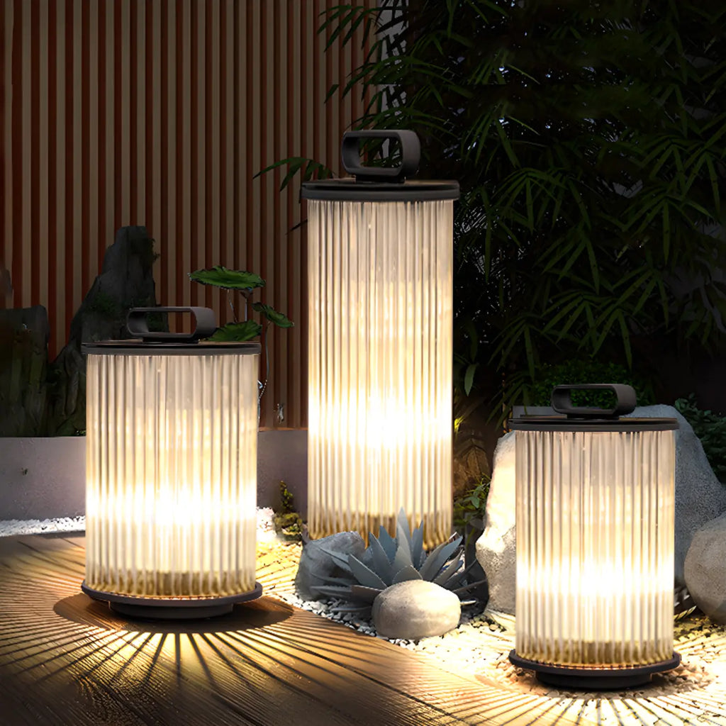 Lampe de poteau cylindrique en verre et métal noir