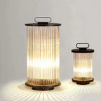 Lampe de poteau cylindrique en verre et métal noir