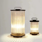 Lampe de poteau cylindrique en verre et métal noir
