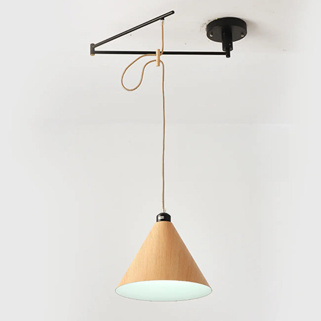 Suspension ronde moderne et flexible en bois massif et métal