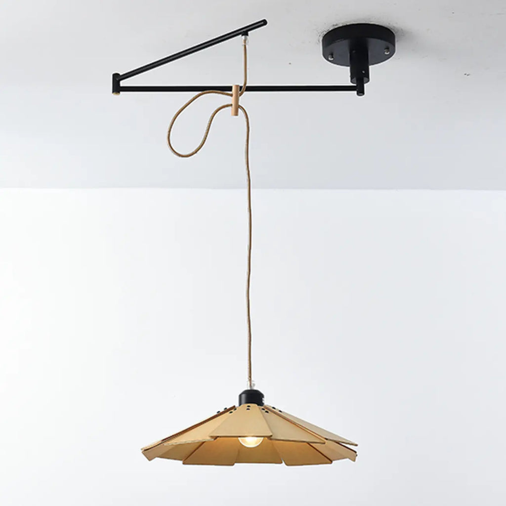 Suspension ronde moderne et flexible en bois massif et métal