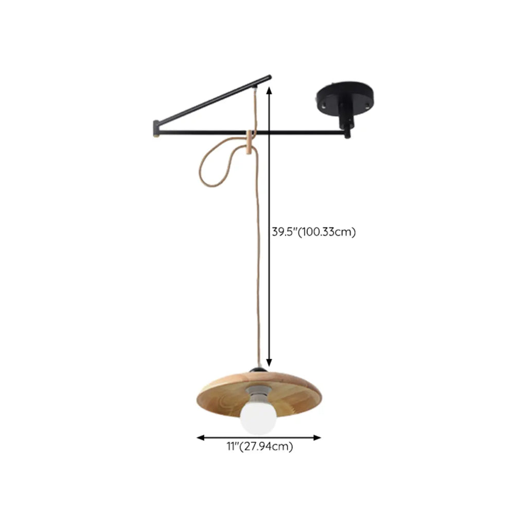 Suspension ronde moderne et flexible en bois massif et métal