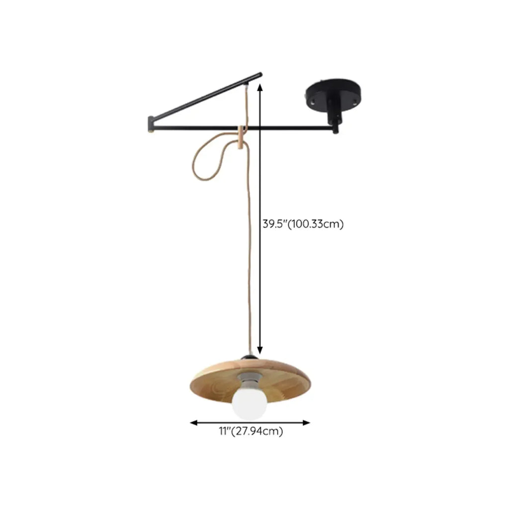Suspension ronde moderne et flexible en bois massif et métal