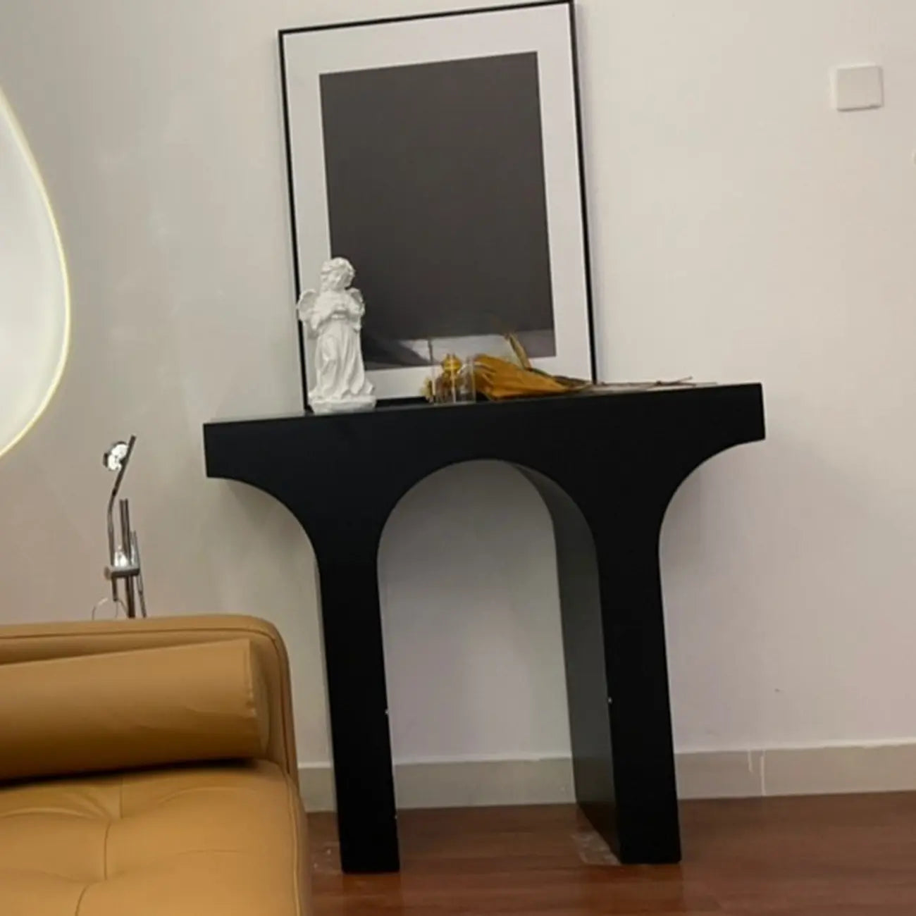 Consolle doppia con piedistallo in legno bianco ad arco