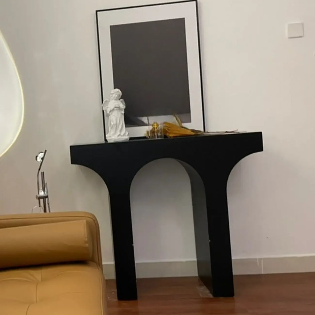 Consolle doppia con piedistallo in legno bianco ad arco