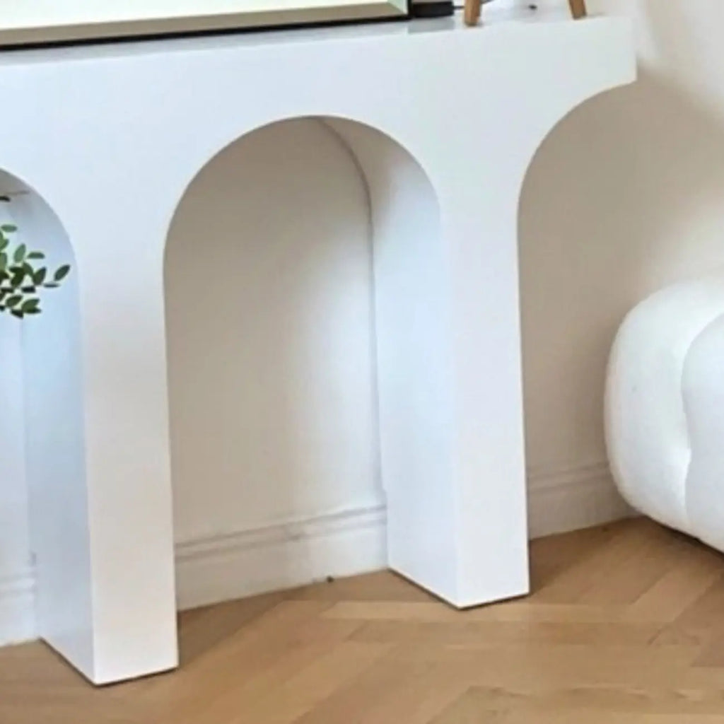 Consolle doppia con piedistallo in legno bianco ad arco