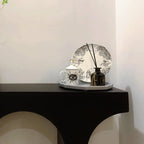 Consolle doppia con piedistallo in legno bianco ad arco