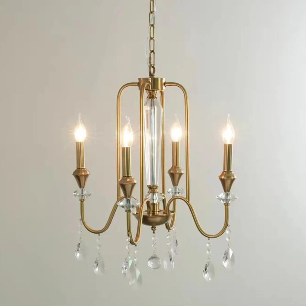 Lustre suspendu en alliage métallique doré à cristaux réglables