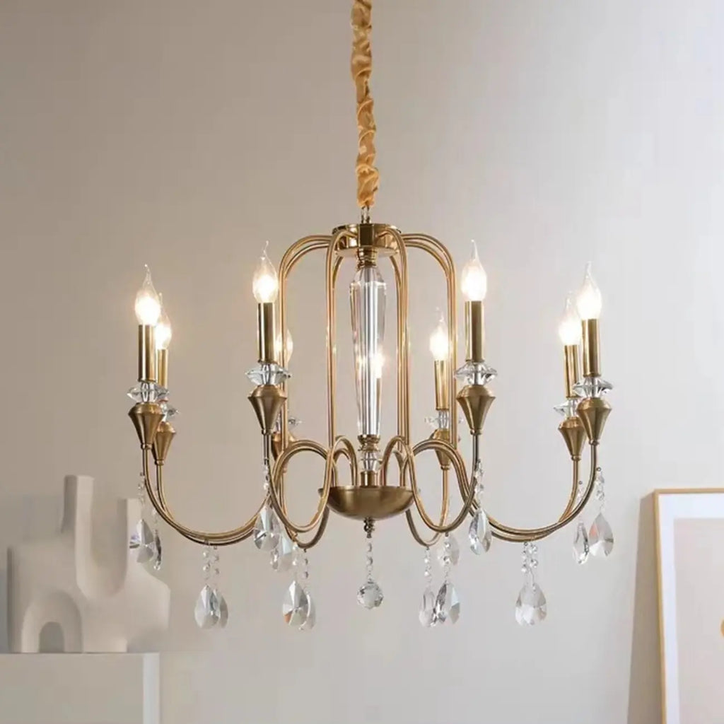 Lustre suspendu en alliage métallique doré à cristaux réglables