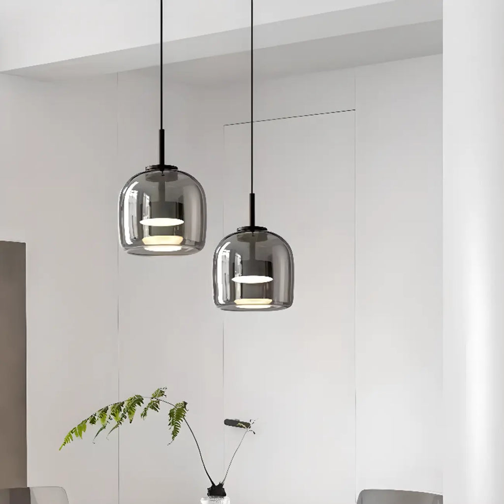 Suspension LED géométrique en métal et verre à intensité variable
