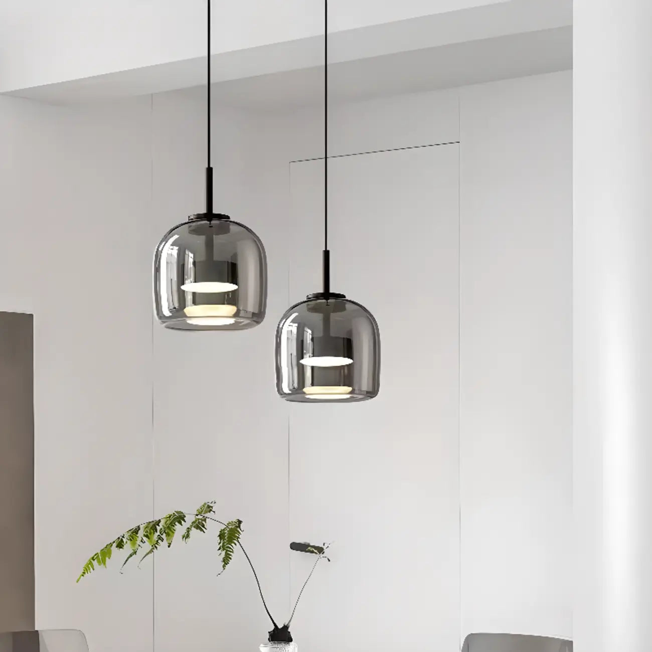 Suspension LED géométrique en métal et verre à intensité variable