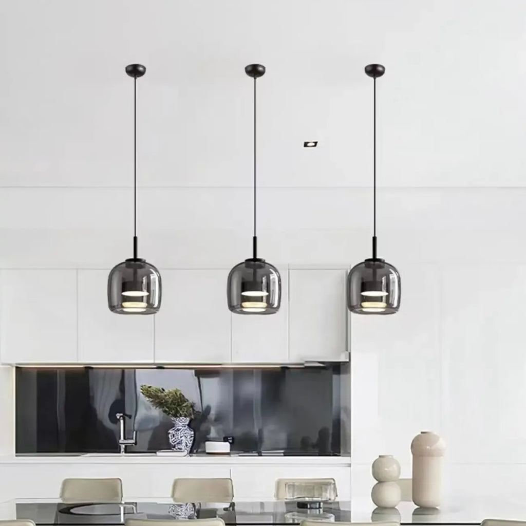 Suspension LED géométrique en métal et verre à intensité variable