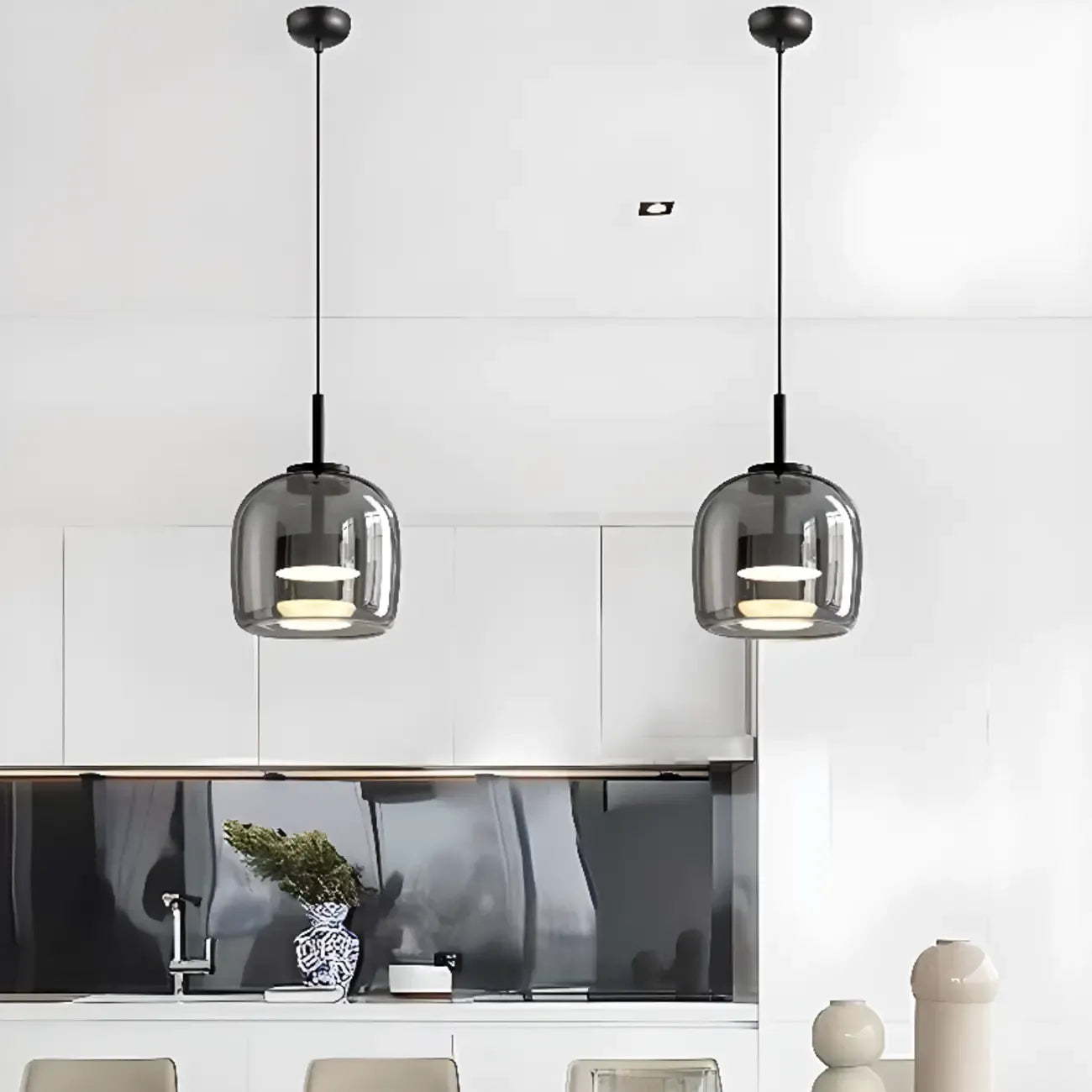 Suspension LED géométrique en métal et verre à intensité variable