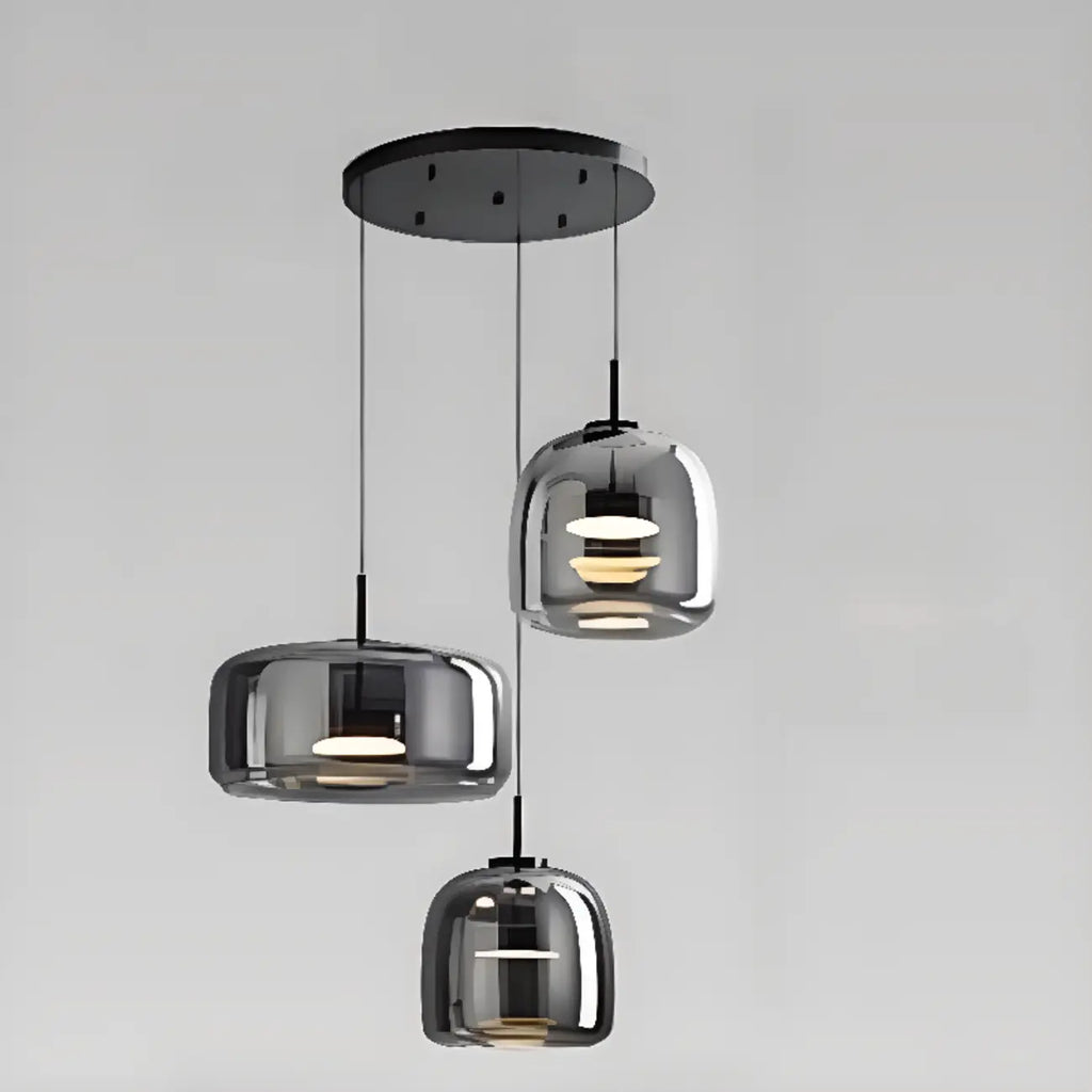 Suspension LED géométrique en métal et verre à intensité variable