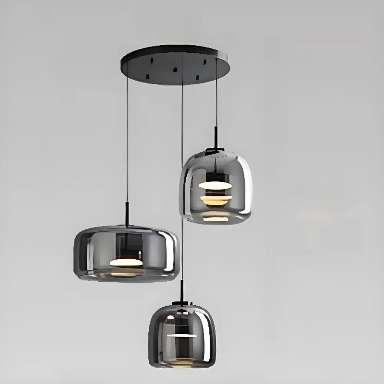 Suspension LED géométrique en métal et verre à intensité variable