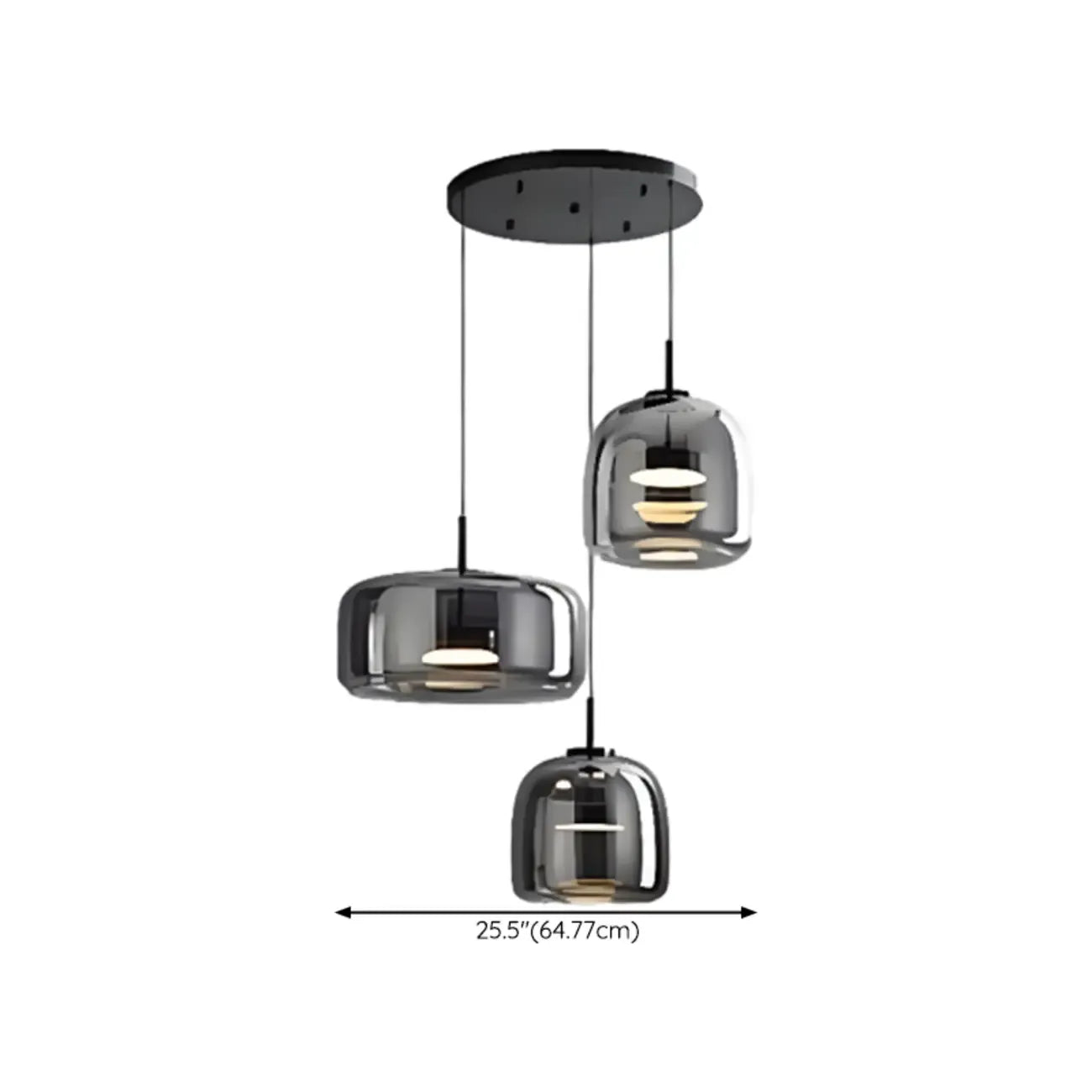 Suspension LED géométrique en métal et verre à intensité variable