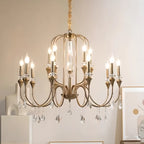 Lustre à bougies en alliage métallique de style moderne du milieu du siècle avec cristal
