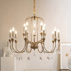 Lustre à bougies en alliage métallique de style moderne du milieu du siècle avec cristal