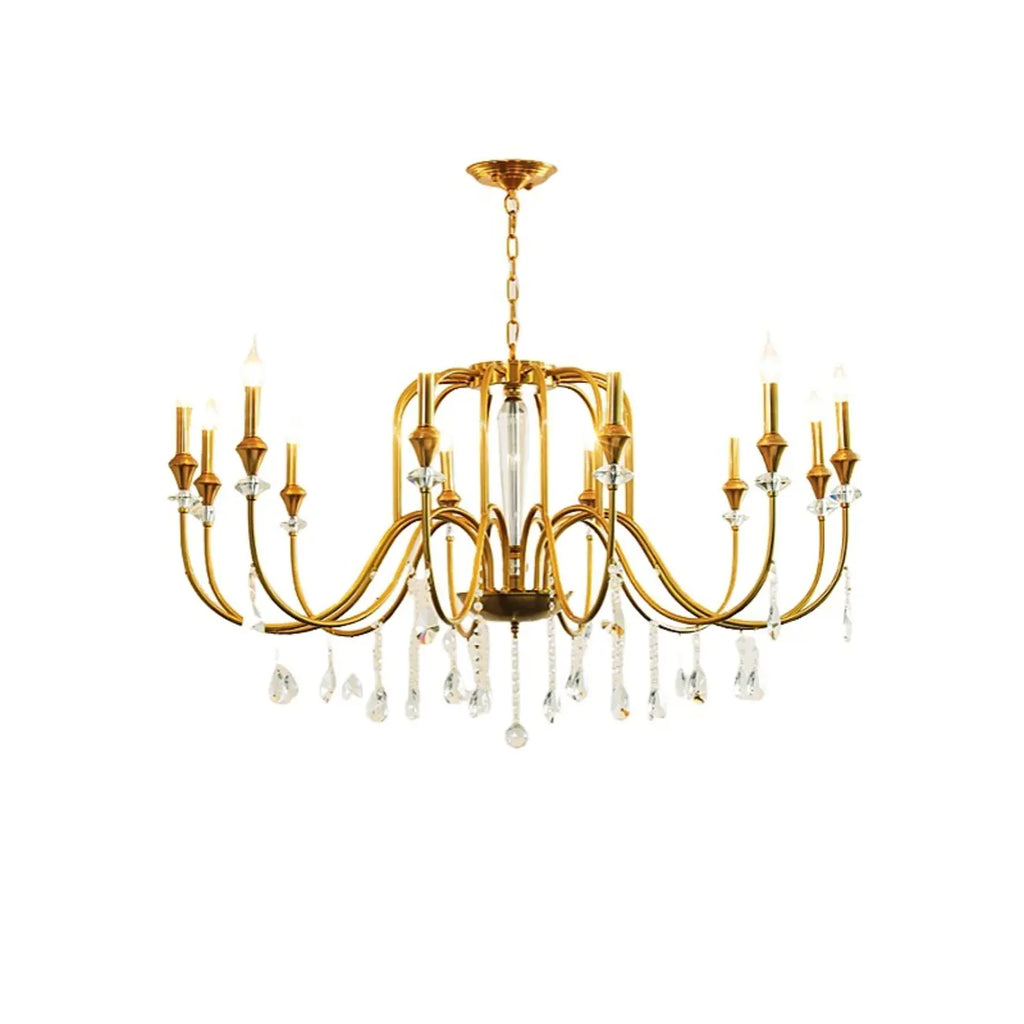 Lustre à bougies en alliage métallique de style moderne du milieu du siècle avec cristal