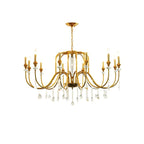 Lustre à bougies en alliage métallique de style moderne du milieu du siècle avec cristal