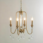 Lustre à bougies en alliage métallique de style moderne du milieu du siècle avec cristal