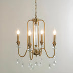 Lustre à bougies en alliage métallique de style moderne du milieu du siècle avec cristal