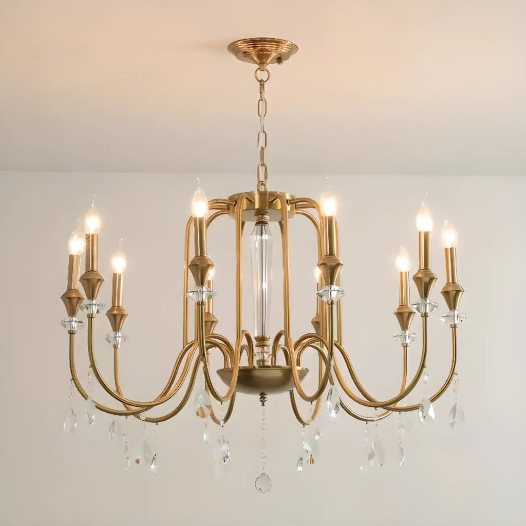 Lustre à bougies en alliage métallique de style moderne du milieu du siècle avec cristal