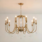 Lustre à bougies en alliage métallique de style moderne du milieu du siècle avec cristal