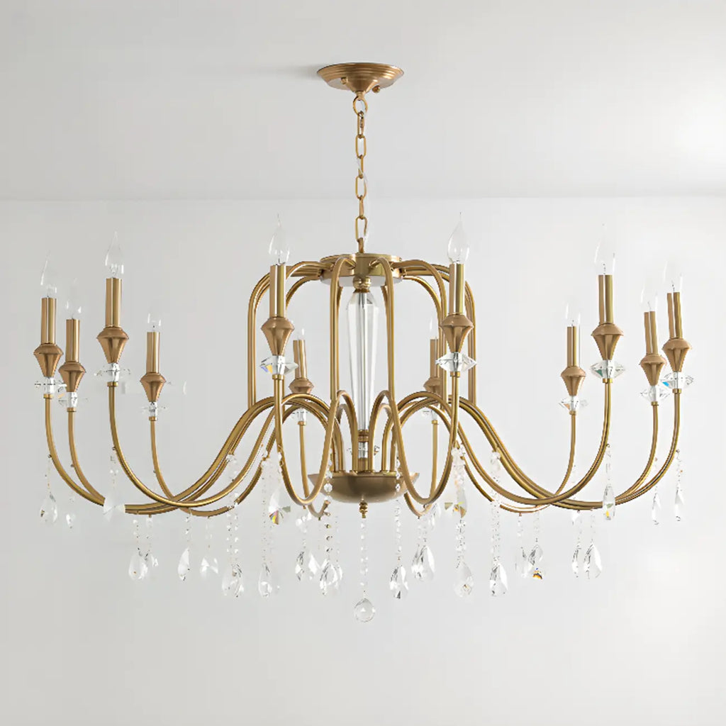 Lustre à bougies en alliage métallique de style moderne du milieu du siècle avec cristal