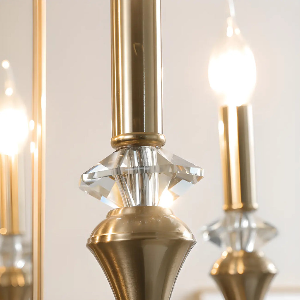 Lustre à bougies en alliage métallique de style moderne du milieu du siècle avec cristal