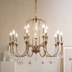 Lustre à bougies en alliage métallique de style moderne du milieu du siècle avec cristal