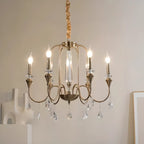 Lustre à bougies en alliage métallique de style moderne du milieu du siècle avec cristal