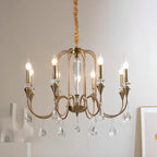 Lustre à bougies en alliage métallique de style moderne du milieu du siècle avec cristal