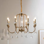 Lustre à bougies en alliage métallique de style moderne du milieu du siècle avec cristal