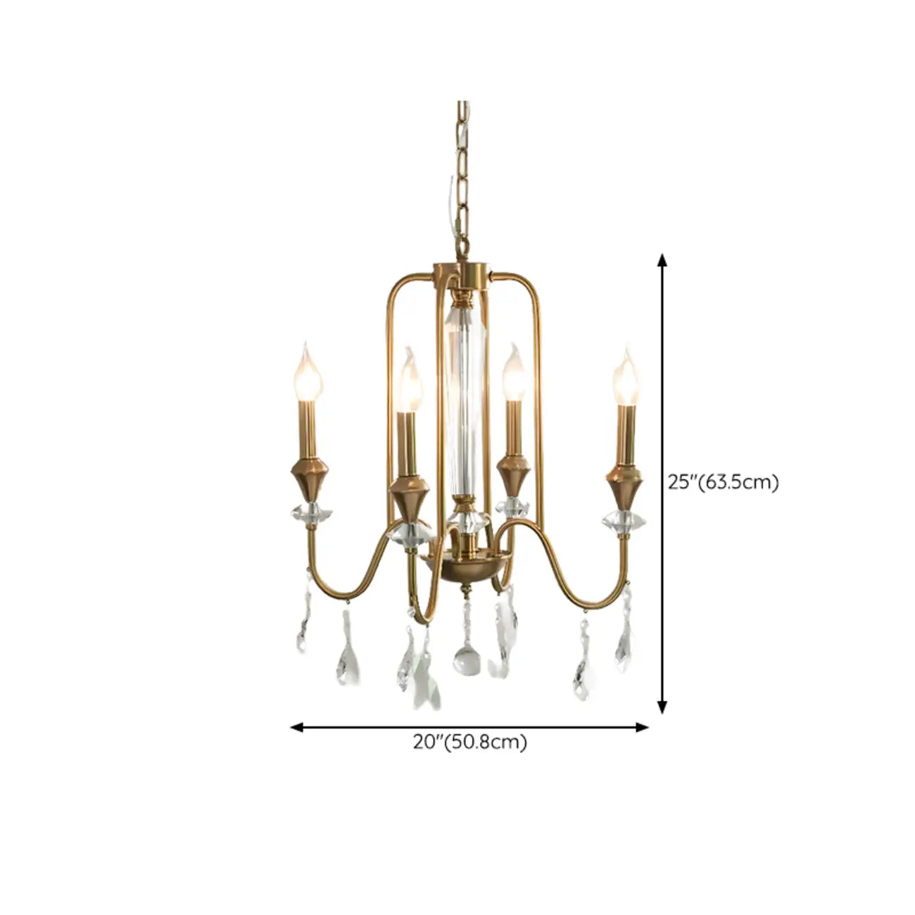 Lustre à bougies en alliage métallique de style moderne du milieu du siècle avec cristal