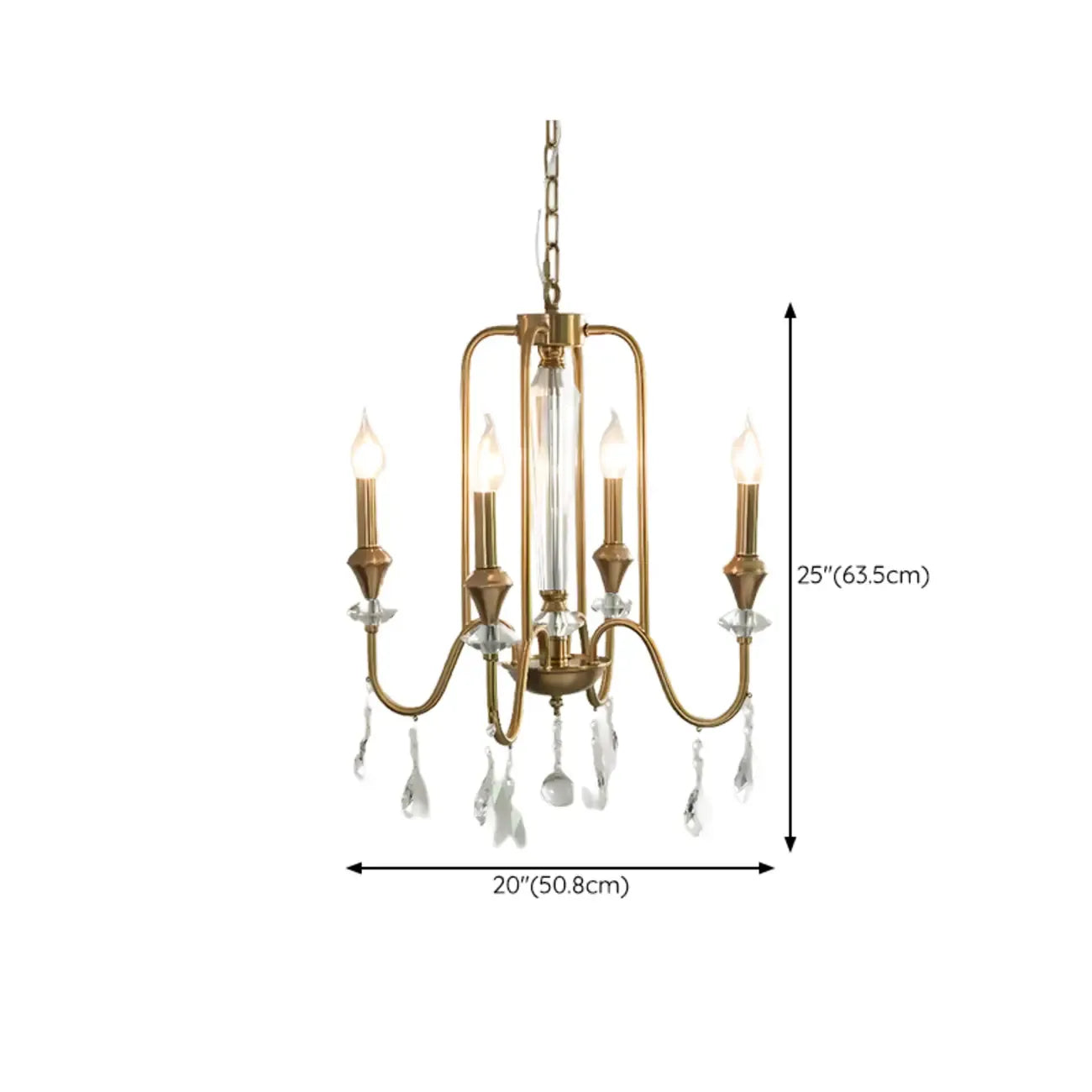 Lustre à bougies en alliage métallique de style moderne du milieu du siècle avec cristal
