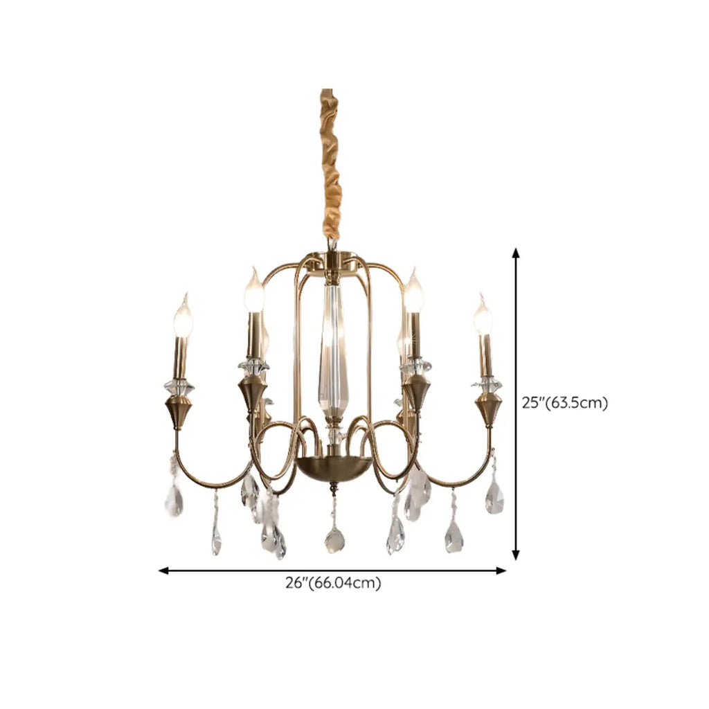 Lustre à bougies en alliage métallique de style moderne du milieu du siècle avec cristal