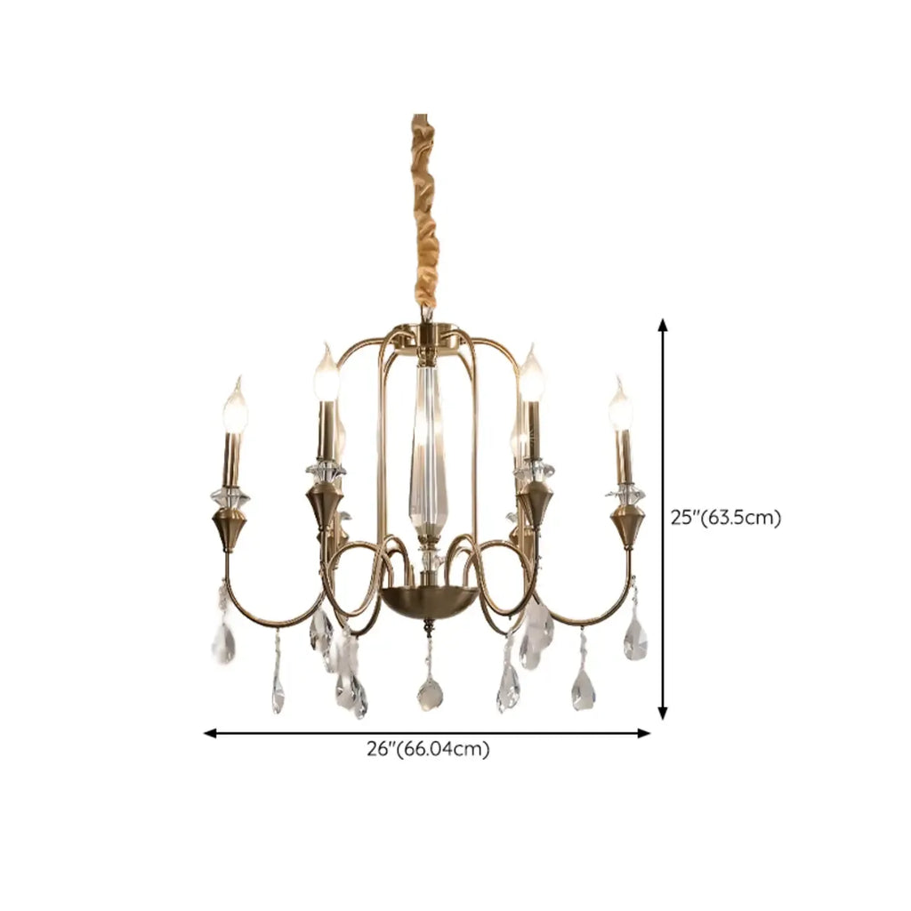 Lustre à bougies en alliage métallique de style moderne du milieu du siècle avec cristal