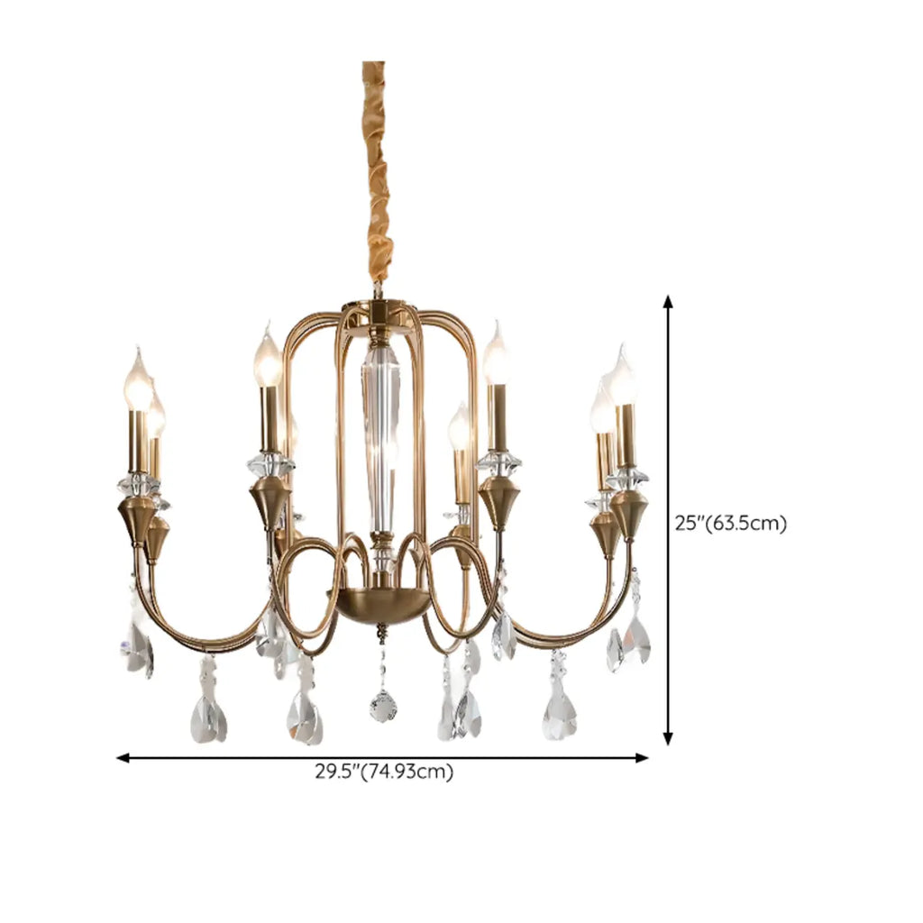 Lustre à bougies en alliage métallique de style moderne du milieu du siècle avec cristal