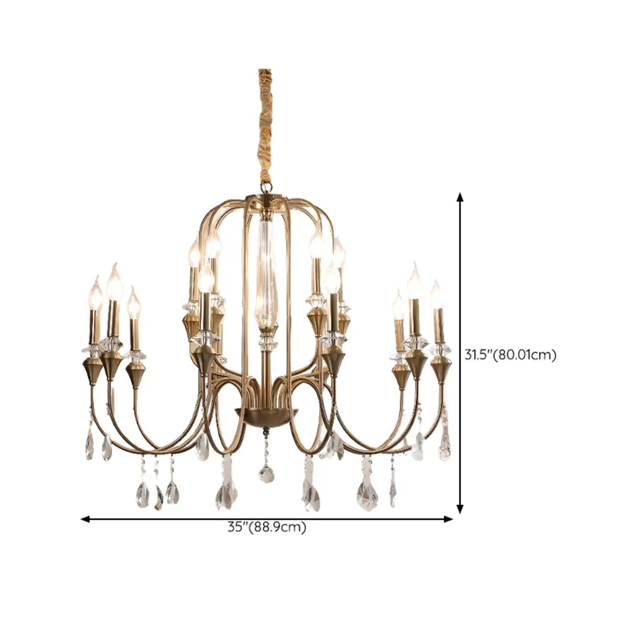 Lustre à bougies en alliage métallique de style moderne du milieu du siècle avec cristal